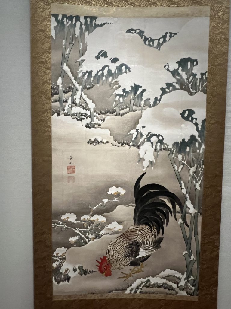 「雪中雄鶏図」伊藤若冲/一幅/紙本著色/江戸中期　