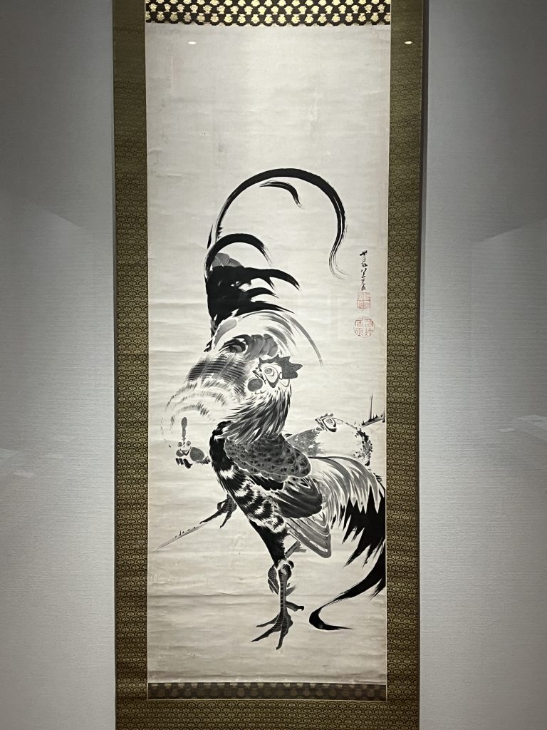 「群鶏図」伊藤若冲/一幅/紙本墨絵/寛政八年頃（つまり1796年）。